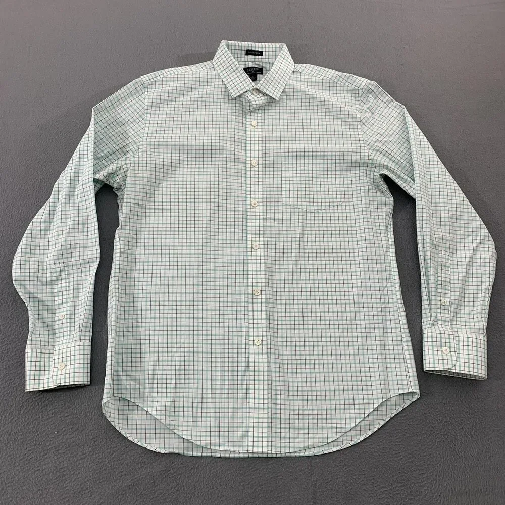 J.Crew Dress Shirt Mens 16.5 34/35 White Check Thompson Flex Wrinkle Free LS